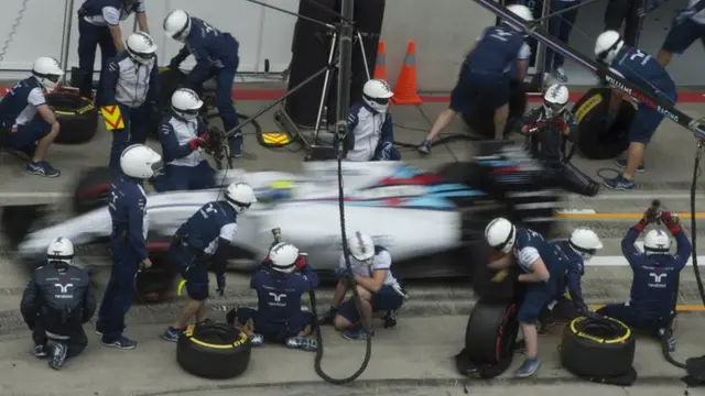 Valtteri Bottas brings his Williams F1 car into the pits