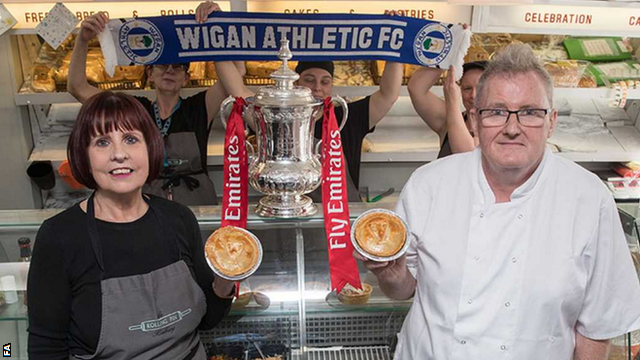 A Wigan bakery has produced a 'Will Grigg pie', filled with chicken, chorizo and onion with the FA Cup on its crust ahead of Sunday's quarter-final tie with Southampton