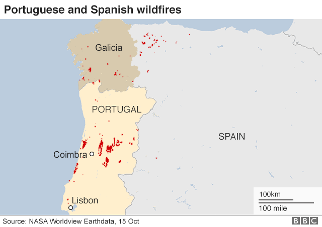 map of fires in portugal and spain