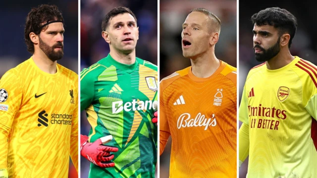 Alisson, Emi Martinez, Matz Sels and David Raya