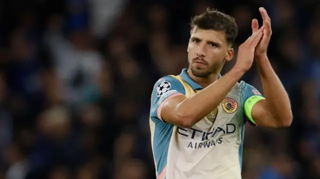 Ruben Dias applauds during Manchester City's Champions League fixture against Inter Milan