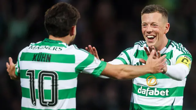 Celtic players Nicolas Kuhn and Callum McGregor celebrate