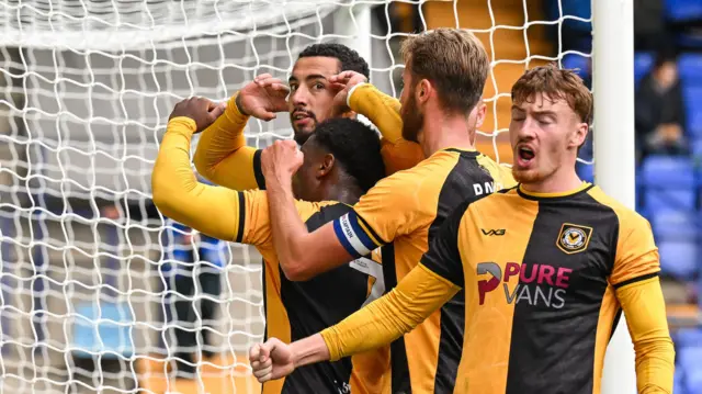 Courtney Baker-Richardson celebrates a goal for Newport County