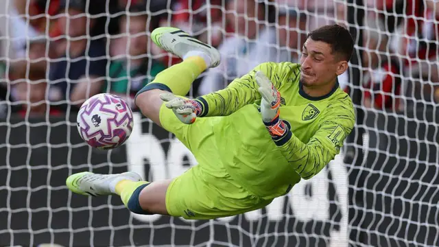 Djordje Petrovic of AFC Bournemouth saves the penalty from Mikel Oyarzabal of Real Sociedad