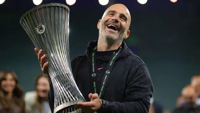 Enzo Maresca with Europa League trophy