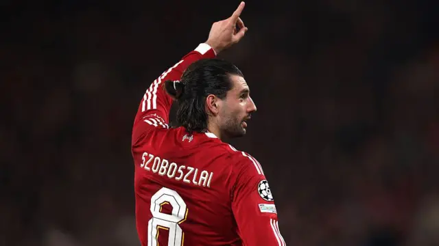 Dominik Szoboszlai of Liverpool celebrates 