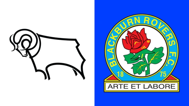 Side-by-side of Derby County and Blackburn Rovers club badges