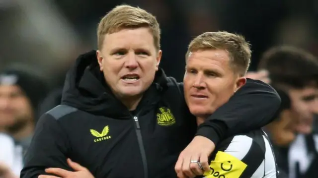 Eddie Howe hugs Matt Ritchie