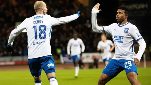 Rangers' Vaclav Cerny and Hamza Igamane celebrate
