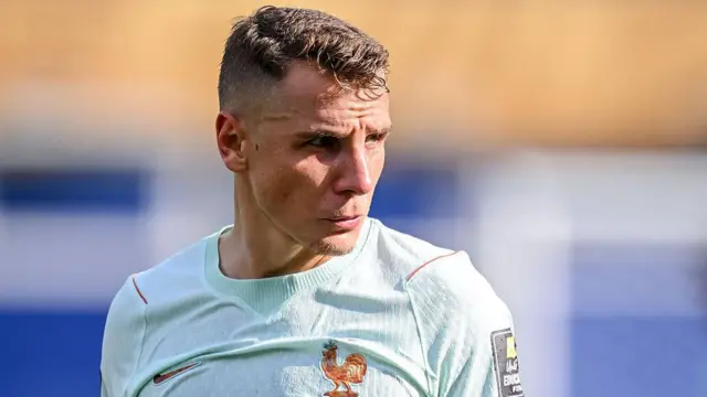 Lucas Digne looking across the pitch while playing for France at the World Cup