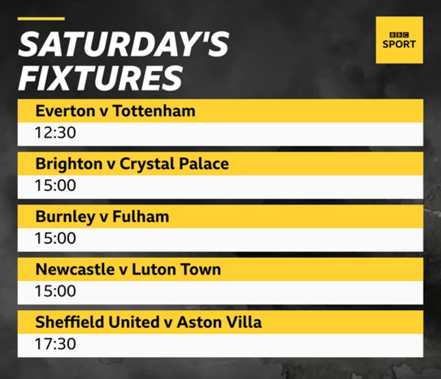 Everton v Tottenham, Brighton v Crystal Palace, Burnley v Fulham, Newcastle v Luton Town, Sheffield United v Aston Villa