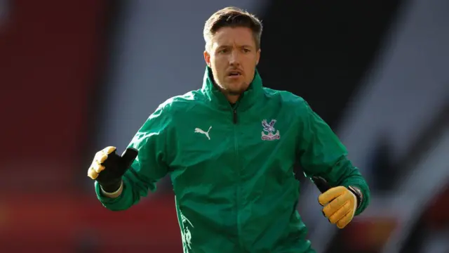Wayne Hennessey warming up at Old Trafford on 19 September 2020
