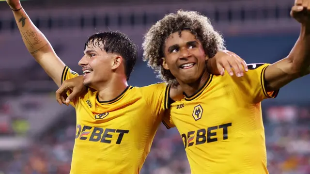 Wolves celebrate a goal against West Ham