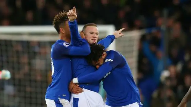 Everton's Wayne Rooney celebrating his hat-trick against West Ham in 2017