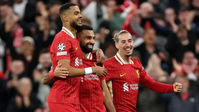 Liverpool players celebrate goal