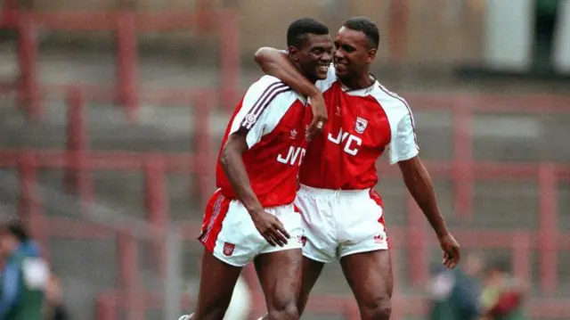 David Rocastle and Paul Davis of Arsenal