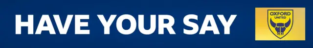 Oxford United have your say banner on a dark blue background with the club badge in yellow on it