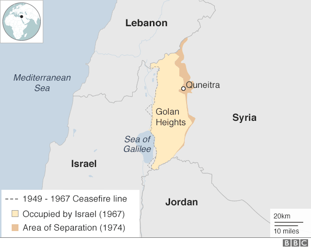 Map of Golan Heights and surrounding area