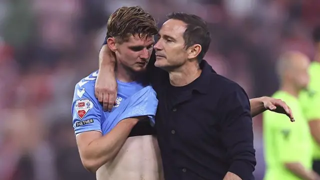 Coventry's Jack Rudoni gets a hug from Frank Lampard