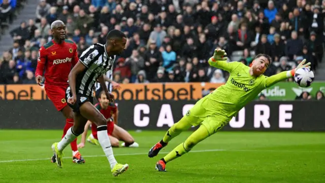 Alexander Isak opens the scoring for Newcastle against Wolverhampton Wanderers in the Premier League