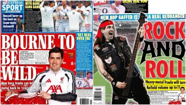 Friday's papers raise the prospect of 'wild' football or a 'rock and roll' style. Andoni Iraola is seen holding a guitar on the back page of the daily star - headline is 'rock and roll - heavy-metal Iraola will turn Liverpool volume up to 11'.