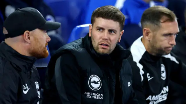 Fabian Huerzeler, Manager of Brighton & Hove Albion, looks on prior to the Carabao Cup Third Round match between Brighton & Hove Albion and Wolverhampton Wanderers at Amex Stadium