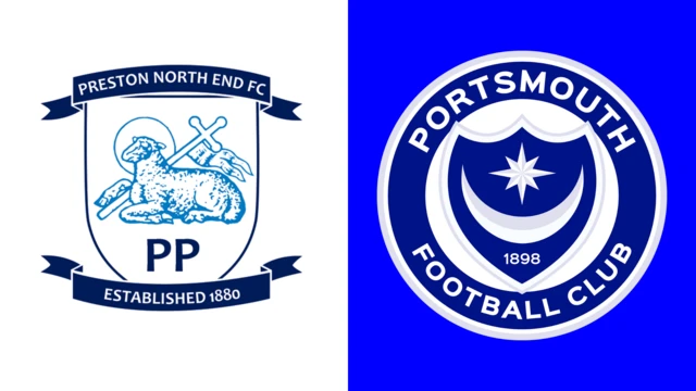 The club badges of Preston North End and Portsmouth side by side