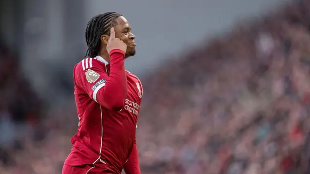 Rio Ngumoha of Liverpool celebrates