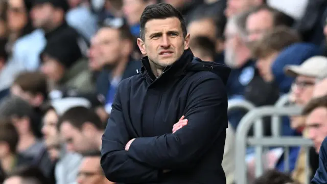 Portsmouth manager John Mousinho during their Championship match against Blackburn Rovers at Fratton Park