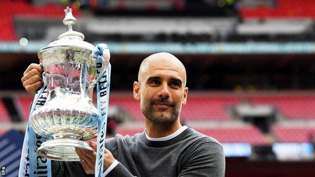 Manchester City manager Pep Guardiola with the FA Cup