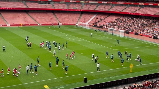 Arsenal players training at Emirates Stadium