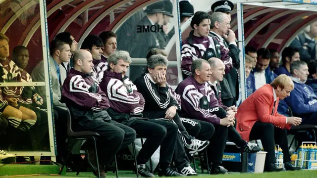 Kevin Keegan sat in the dugout