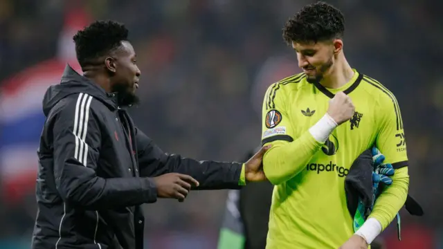Altay Bayindir and Andre Onana for Manchester United