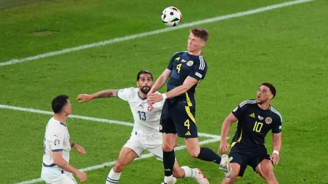 Scotland's Scott McTominay heads at goal