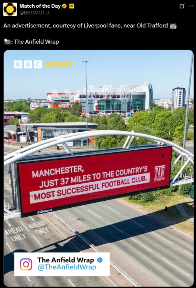 MOTD post on X showing The Anfield Wrap advert