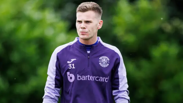 Murray Johnson during a Hibernian training session at the Hibernian Training Centre