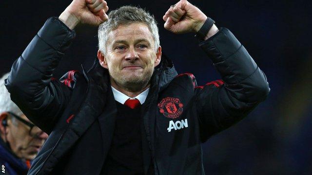 Ole Gunnar Solskjaer celebrates