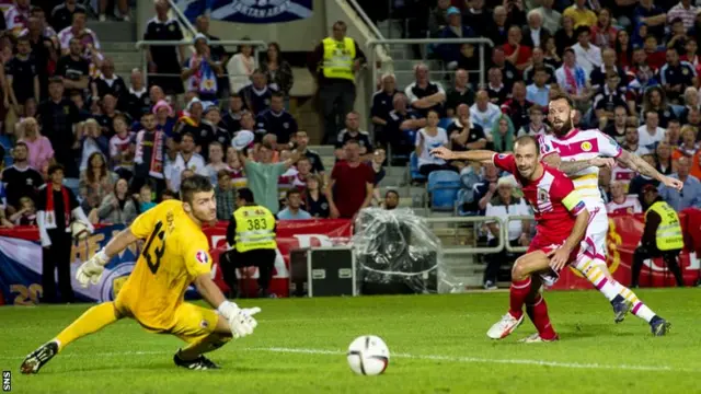 Steven Fletcher scores Scotland's fourth goal of the game in Faro