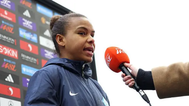 London City Lionesses forward Nikita Parris being interviewed after the game against Manchester United.