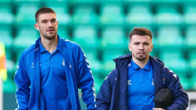 EDINBURGH, SCOTLAND - DECEMBER 29: Kilmarnock's Innes Cameron (L) and Daniel Armstrong during a William Hill Premiership match between Hibernian and Kilmarnock at Easter Road, on December 29, 2024, in Edinburgh, Scotland. (Photo by Roddy Scott / SNS Group)