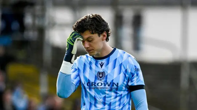 DUNDEE, SCOTLAND - SEPTEMBER 28: Dundee Goalkeeper Jon McCracken during a William Hill Scottish Premiersihp match between Dundee FC and Aberdeen at the Scot Foam Stadium at Dens Park, on September 28, 2024, in Dundee, Scotland. (Photo by Rob Casey / SNS Group)