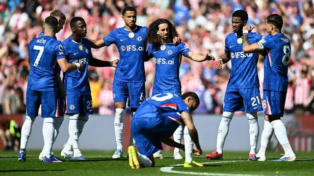 Players of Chelsea form a huddle 