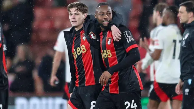 Alex Scott with goalscorer Antoine Semenyo of Bournemouth
