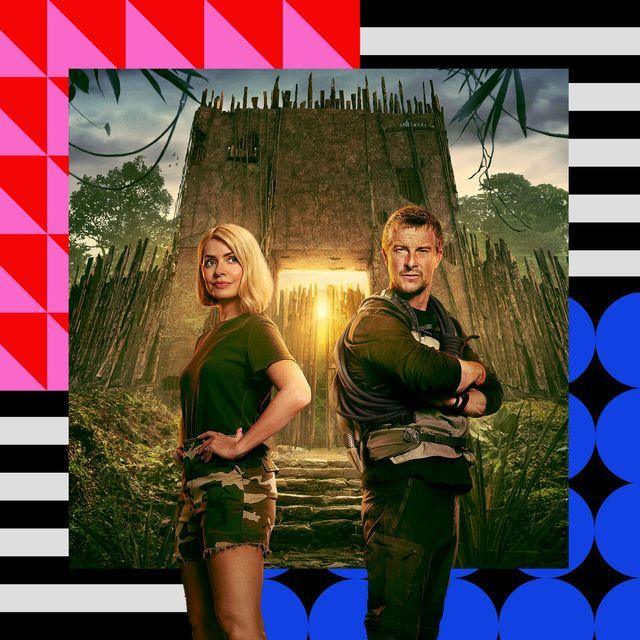 A picture of Holly Willoughby and Bear Grylls in Celebrity Bear Hunt