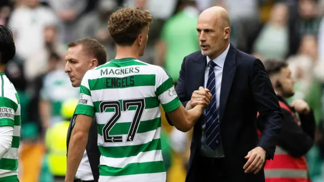 Arne Engels greeted his former Club Bruges boss Philippe Clement before helping Celtic to derby victory