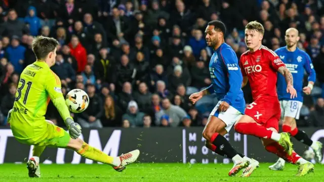 Rangers' Danilo's shot is saved by Aberdeen's Ross Doohan during a William Hill Premiership match between Rangers and Aberdeen at Ibrox Stadium,