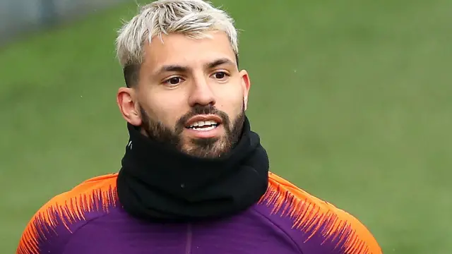 Sergio Aguero during a Manchester City training session