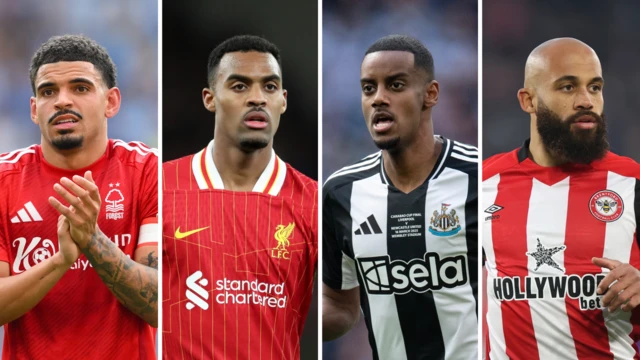 Split image of Morgan Gibbs-White, Ryan Gravenberch, Alexander Isak and Bryan Mbeumo