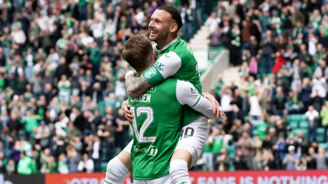 Hibernian's Martin Boyle and Chris Cadden celebrate