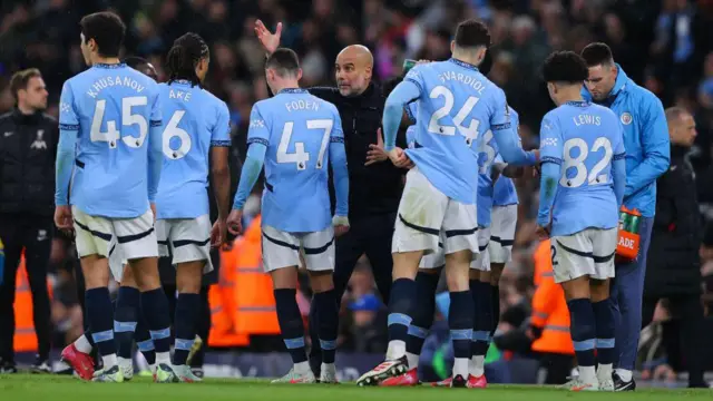 Pep Guardiola with his Manchester City team